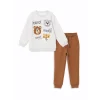 LCW Kids BEYAZ Bisiklet Yaka Baskılı Erkek Bebek Sweatshirt ve Eşofman Alt 2li