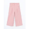 LCW Kids PEMBE Beli Lastikli Gabardin Kız Çocuk Pantolon