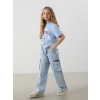 LCW Kids MAVİ Beli Ayarlanabilir Lastikli Kız Çocuk Kargo Jean Pantolon