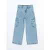 LCW Kids MAVİ Beli Ayarlanabilir Lastikli Kız Çocuk Kargo Jean Pantolon