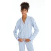 LCW DREAM EKRU Gömlek Yaka Çizgili Uzun Kollu Kadın Pijama Takımı