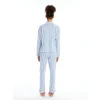 LCW DREAM EKRU Gömlek Yaka Çizgili Uzun Kollu Kadın Pijama Takımı
