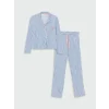 LCW DREAM EKRU Gömlek Yaka Çizgili Uzun Kollu Kadın Pijama Takımı