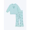 LCW Kids TURKUAZ Bisiklet Yaka Uzun Kollu Baskılı Kız Çocuk Sweatshirt ve Tayt 2li