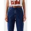 LCW Jeans İNDİGO Beli Kemerli Mom Fit Kadın Jean Pantolon