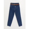 LCW Jeans İNDİGO Beli Kemerli Mom Fit Kadın Jean Pantolon