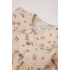 Defacto D9552 Bej Kız Bebek Çiçekli Uzun Kollu Twill Elbise