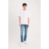 Defacto E5429 Mavi Pedro Slim Fit Dar Kalıp Normal Bel Dar Paça Jean Pantolon