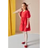 Defacto B6927 Kırmızı Kız Çocuk 23 Nisan Çocuk Bayramı Bisiklet Yaka Pamuklu Kısa Kollu Kırmızı Elbise