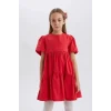 Defacto B6927 Kırmızı Kız Çocuk 23 Nisan Çocuk Bayramı Bisiklet Yaka Pamuklu Kısa Kollu Kırmızı Elbise