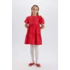 Defacto B6927 Kırmızı Kız Çocuk 23 Nisan Çocuk Bayramı Bisiklet Yaka Pamuklu Kısa Kollu Kırmızı Elbise