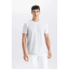 Defacto M6608 Gri Slim Fit Dar Kesim Bisiklet Yaka Basic Düz Kısa Kollu Tişört