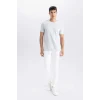 Defacto M6608 Gri Slim Fit Dar Kesim Bisiklet Yaka Basic Düz Kısa Kollu Tişört