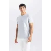 Defacto M6608 Gri Slim Fit Dar Kesim Bisiklet Yaka Basic Düz Kısa Kollu Tişört