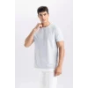 Defacto M6608 Gri Slim Fit Dar Kesim Bisiklet Yaka Basic Düz Kısa Kollu Tişört