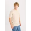 Defacto D7815 Bej Boxy Fit Bisiklet Yaka Sırt Baskılı Kısa Kollu Tişört