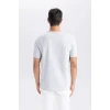 Defacto M6608 Gri Slim Fit Dar Kesim Bisiklet Yaka Basic Düz Kısa Kollu Tişört