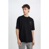 Defacto B8091 Siyah Vikings Valhalla Boxy Fit Bisiklet Yaka Baskılı Kısa Kollu Tişört