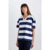 Defacto E2161 Lacivert Relax Fit Çizgilil Penye Kısa Kollu Polo Tişört