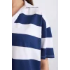 Defacto E2161 Lacivert Relax Fit Çizgilil Penye Kısa Kollu Polo Tişört