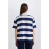 Defacto E2161 Lacivert Relax Fit Çizgilil Penye Kısa Kollu Polo Tişört