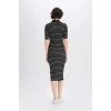 Defacto E6792 Siyah Bodycon Vücudu Saran Polo Yaka Fitilli Kaşkorse Kısa Kollu Midi Elbise