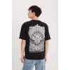 Defacto E1484 Siyah Boxy Fit Bisiklet Yaka Sırt Baskılı Kısa Kollu Tişört