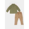Defacto D9596 Haki Erkek Bebek 2li Takım Uzun Kollu Gömlek Beli Lastikli Kargo Cepli Pantolon
