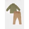 Defacto D9596 Haki Erkek Bebek 2li Takım Uzun Kollu Gömlek Beli Lastikli Kargo Cepli Pantolon
