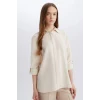 Defacto E0785 Ekru Regular Fit Basic Düz Uzun Kollu Gömlek Tunik