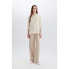 Defacto E0785 Ekru Regular Fit Basic Düz Uzun Kollu Gömlek Tunik