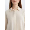 Defacto E0785 Ekru Regular Fit Basic Düz Uzun Kollu Gömlek Tunik