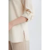 Defacto E0785 Ekru Regular Fit Basic Düz Uzun Kollu Gömlek Tunik