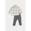 Defacto E0322 Gri Erkek Bebek 2li Takım Kareli Uzun Kollu Gömlek Beli Lastikli Pantolon