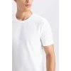 Defacto M6608 Ekru Slim Fit Dar Kesim Bisiklet Yaka Basic Düz Beyaz Kısa Kollu Tişört