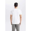 Defacto M6608 Ekru Slim Fit Dar Kesim Bisiklet Yaka Basic Düz Beyaz Kısa Kollu Tişört
