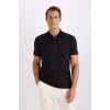 Defacto M6609 Siyah Slim Fit Dar Kesim Basic Düz Kısa Kollu Polo Tişört
