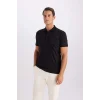Defacto M6609 Siyah Slim Fit Dar Kesim Basic Düz Kısa Kollu Polo Tişört