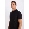 Defacto M6609 Siyah Slim Fit Dar Kesim Basic Düz Kısa Kollu Polo Tişört