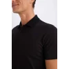 Defacto M6609 Siyah Slim Fit Dar Kesim Basic Düz Kısa Kollu Polo Tişört