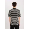 Defacto B5910 Siyah Boxy Fit Bisiklet Yaka Çizgili Kısa Kollu Ağır Kumaş Tişört
