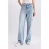 Defacto E4269 Mavi 90s Wide Leg Yüksek Bel Uzun Jean Yıkamalı Pantolon