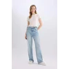 Defacto E4269 Mavi 90s Wide Leg Yüksek Bel Uzun Jean Yıkamalı Pantolon