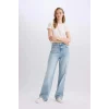 Defacto E4269 Mavi 90s Wide Leg Yüksek Bel Uzun Jean Yıkamalı Pantolon