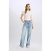 Defacto E4269 Mavi 90s Wide Leg Yüksek Bel Uzun Jean Yıkamalı Pantolon