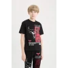 Defacto D9504 Siyah Erkek Çocuk NBA Chicago Bulls Bisiklet Yaka Kısa Kollu Tişört