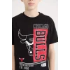 Defacto D9504 Siyah Erkek Çocuk NBA Chicago Bulls Bisiklet Yaka Kısa Kollu Tişört