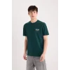 Defacto D5495 Yeşil Regular Fit Bisiklet Yaka Baskılı Kısa Kollu Ağır Kumaş Tişört