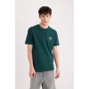 Defacto D5495 Yeşil Regular Fit Bisiklet Yaka Baskılı Kısa Kollu Ağır Kumaş Tişört