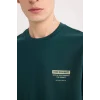 Defacto D5495 Yeşil Regular Fit Bisiklet Yaka Baskılı Kısa Kollu Ağır Kumaş Tişört